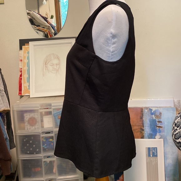 CABI gorgeous black sheer pleated neckline and peplum hem top! Fancy black tie. - Picture 3 of 11